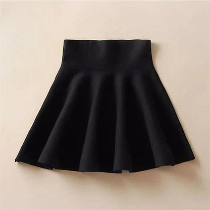 Women High Waist Knitting Pleated Skirks Autumn Winter Casual Lady Elastic Mini Tutu Skirts.