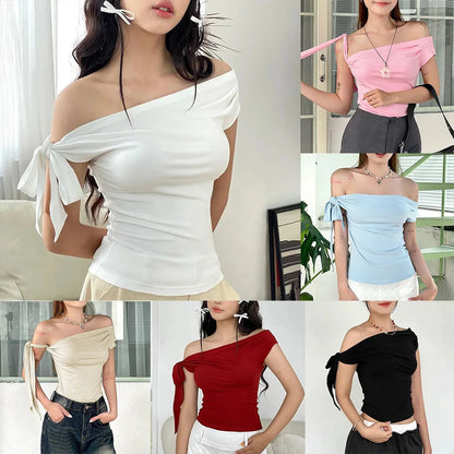 Vacation Styles One-Shoulder Cropped Top Womens Slim Fit Women One Shoulder Top Applicable For Vacation Brand New Condition.