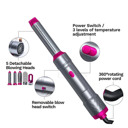 Hair Dryer 5-In-1 Electric Hair Comb Negative Ion Straight Curler Brush Blow Dryer Air Comb Removable Brush Kit Tool.