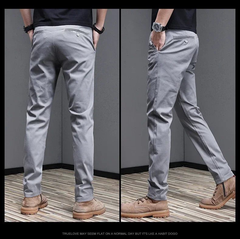 2024 Spring Summer Men's Casual Pants 97.8% Cotton Business Korean Fashion Slim Fit Stretch Gray Black Khaki Trousers Male Pant.