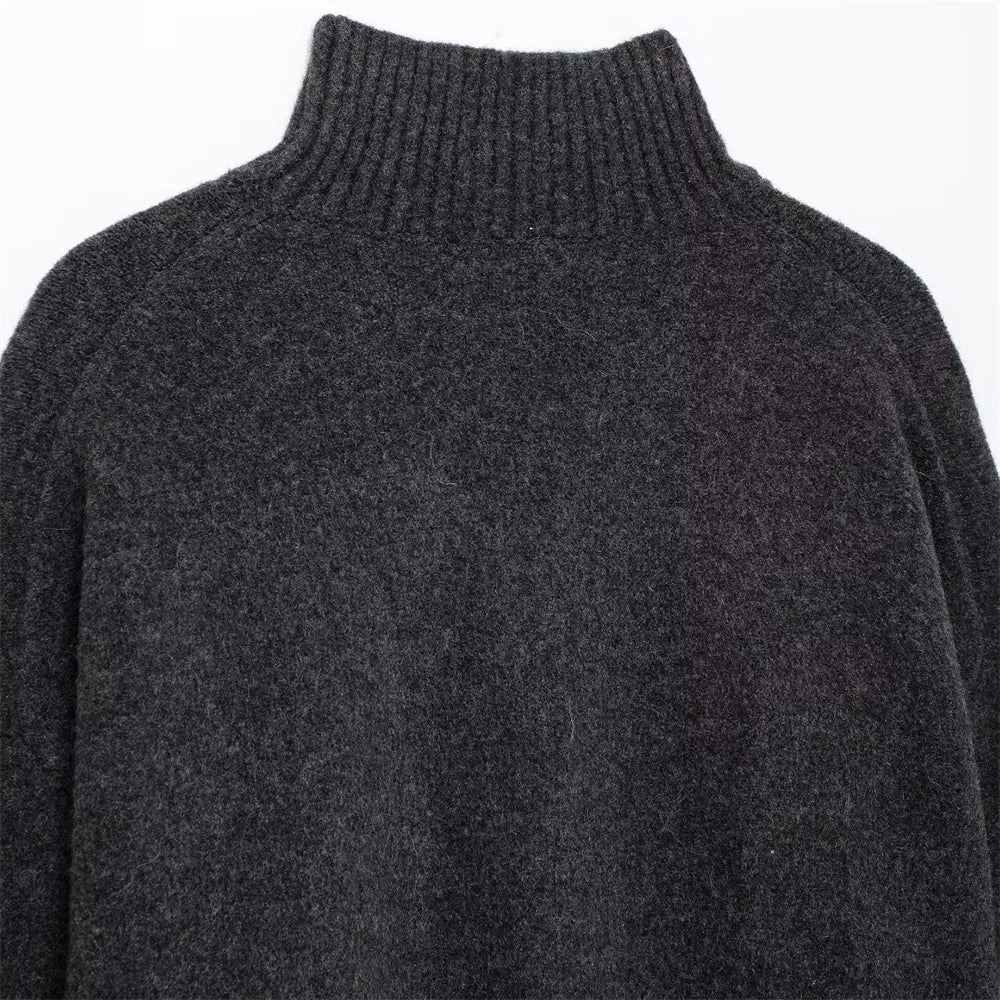 Women's Knitted Sweater Round Neck Long Sleeve Solid Color Autumn New Warm Sweater.