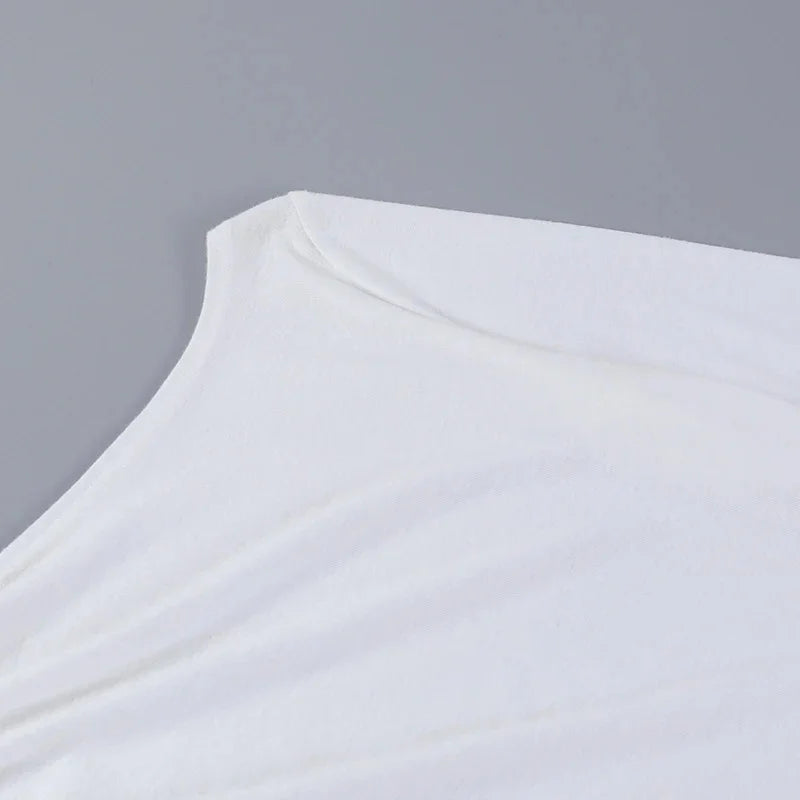 Langarm Top Weiße T-Shirts Frauen Basic Crop Top Herbst Pullover Solide Skew Neck T Shirt Streetwear Basic Schwarz Y2K Tees