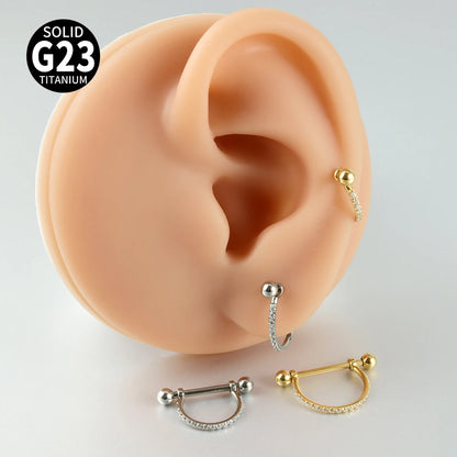 1PC ASTM F136 Titanium Ear Daith Rook Lobe Barbell Micro Zircon Hoop Earring Gold Plated Cartilage Piercing Jewelry.