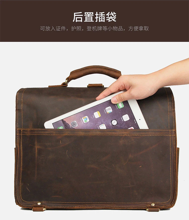 Vintage verrückte Pferd Echt leder Männer Aktentasche große Business-Tasche Einkaufstasche 15.6 "Laptop-Tasche Attache männliche Umhängetasche