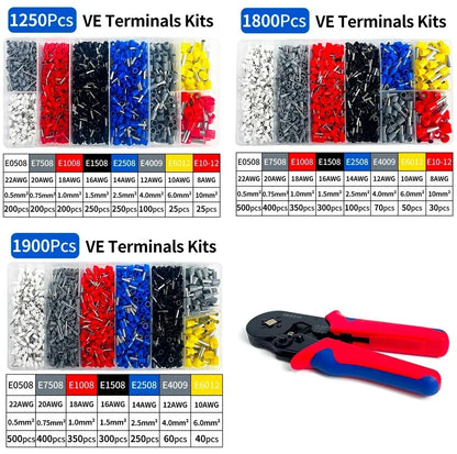200–1900 Stück isolierte Anschlüsse für elektrische Rohre, VE-Rohr-Crimp-Anschlüsse, Drahtkabel-Anschluss, Aderendhülsen, Anschlussklemmen.