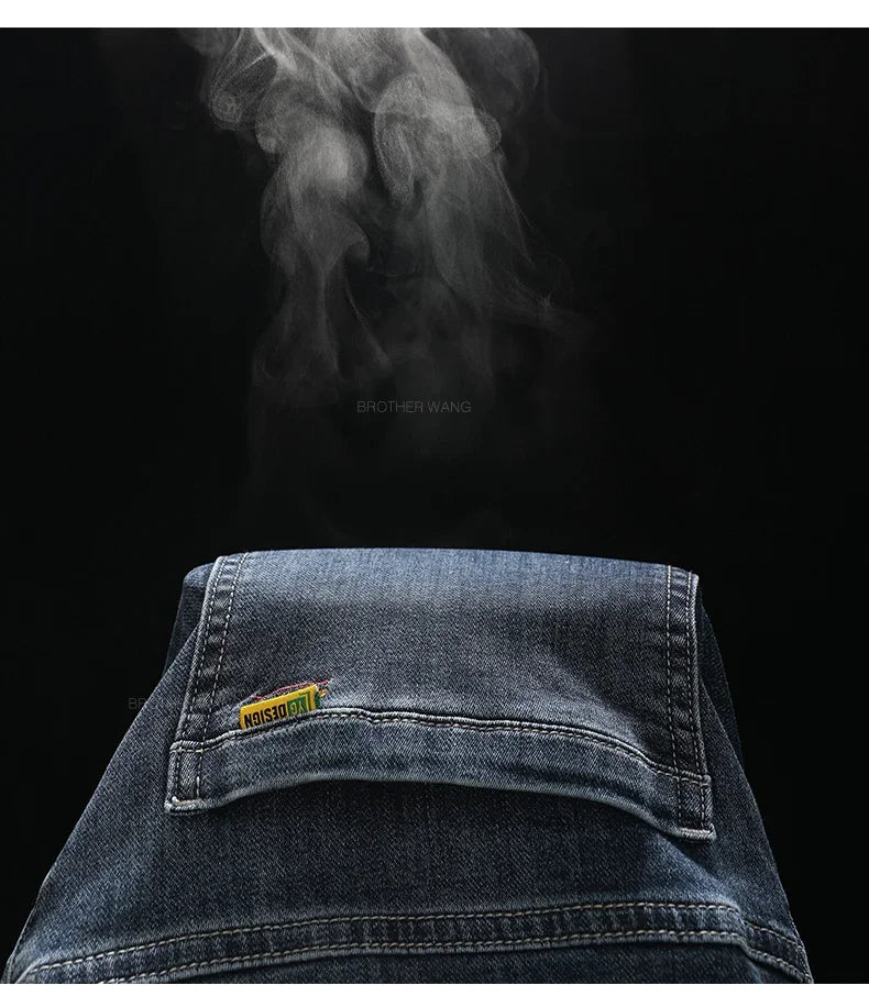 Spring Summer Thin Men's Classic Jeans Elastic Loose Straight Cotton Casual Denim Trousers Brand Clothing Business Male Pants.