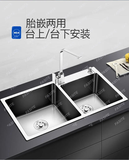 Stainless steel  double sink, kitchen , vegetable basin, thickened countertop and undercounter basin, double basin, dishwasher