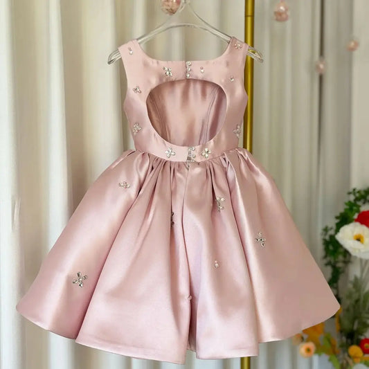 Luxus-Kleider für Kinder, rosa Satin-Prinzessinnenkleid für Mädchen, Klavieraufführung, formeller Abschlussball, Party, Geburtstag, Hochzeit, geschwollenes Kleid