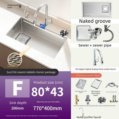 316L Stainless Steels Kitchen Sink Scratch and Grease Resistant Large Single Slot Household Left Right Mount Undermount Basin