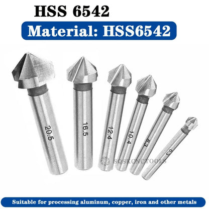 SLUGB 90 Grad 3-schneidiges HSS-Fasenfräser-Schaftfräser-Werkzeug für Holz, Stahl, Senker, Bohrer-Set, Elektrowerkzeug, fertig