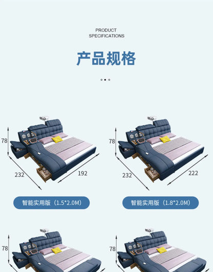 Nordic Smart Modulares Doppelbett Master Storage Luxus Designer Doppelbett Multifunktionale Leder Camas Ehe Möbel