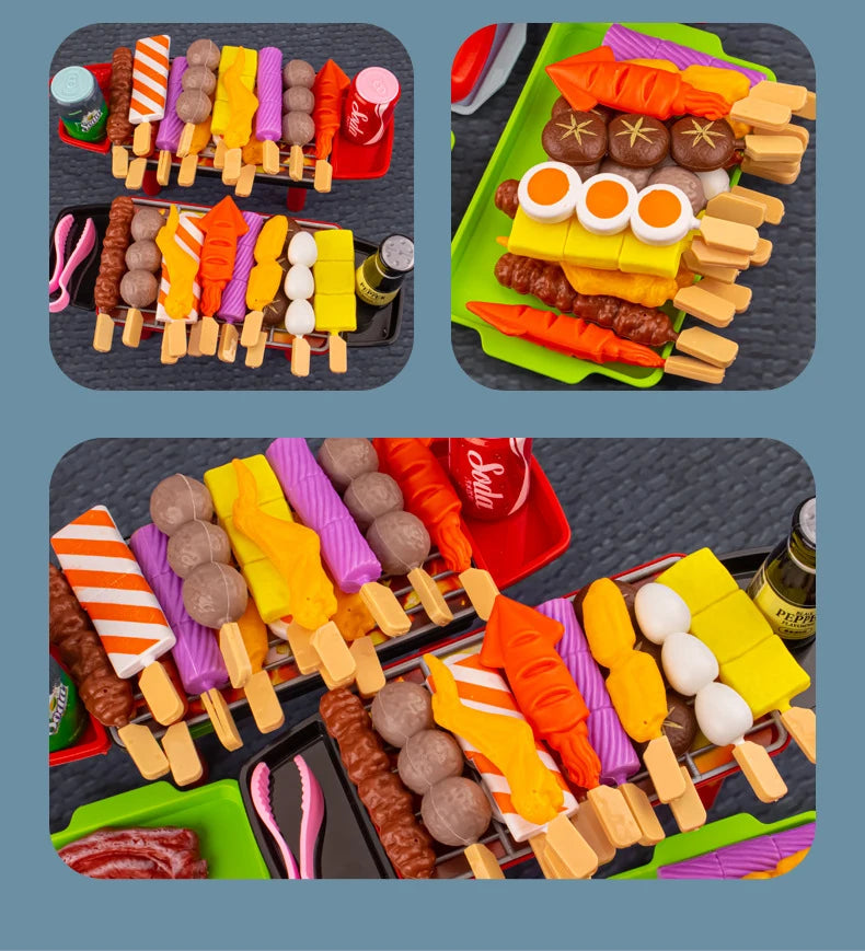 Baby Dress Up Kitchen Toys BBQ Set Kids Simulated BBQ Cookware Cooking Simulated Food Cosplay Educational Gift Toys.