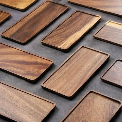 Rectangle Wooden Tea Tray Serving Table Plate Snacks Food Storage Dish for Hotel Home.