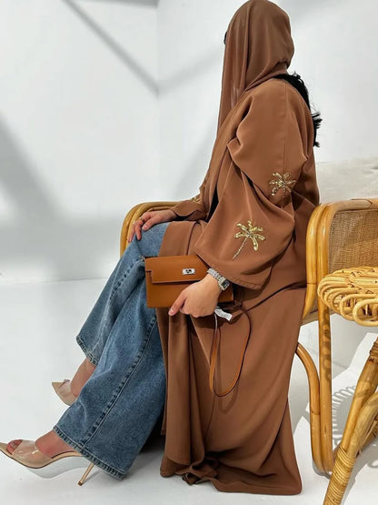 Women Eid Dubai Abaya Luxury Muslim Fashion Sequin embroidery Kimono Cardigan Long Dress Kaftan Robe Femme Islam Clothing Kebaya.