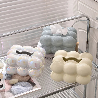 Geometry Tissue Box Cover Decorative Facial Tissue Holder Case Container for Bedroom Tissue Box Covers Rectangular Ceramic