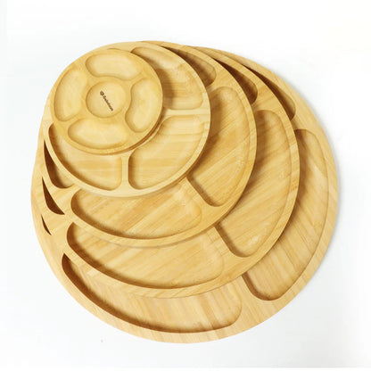 Bainison Bamboo Tray With Compartments-Snack Sorting Platter, Party Candy Buffet Display,Household Kitchen Outdoor Bamboo Tray.