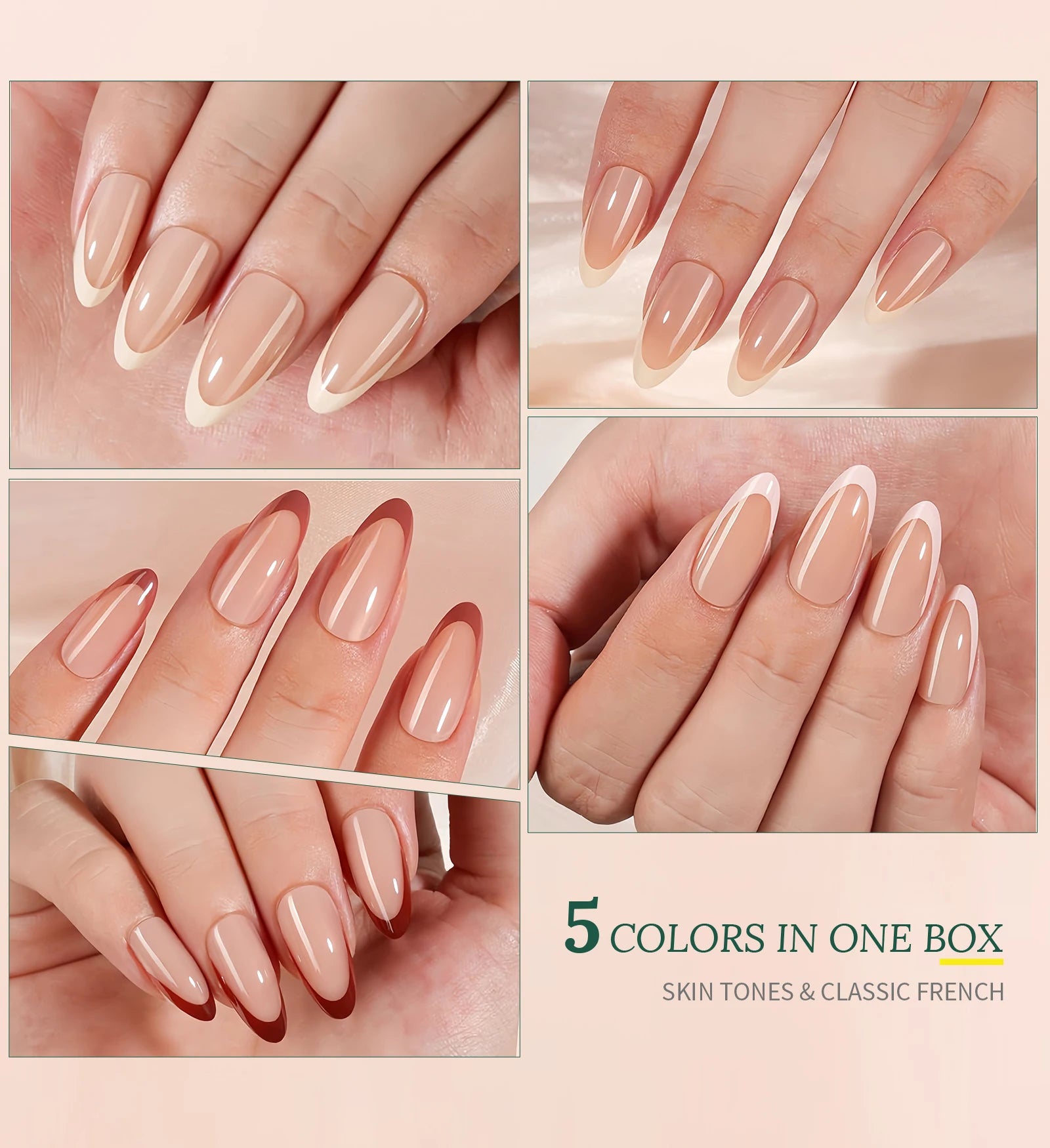 Nailpop 150Pcs French Gel Nail Tips Medium Almond Pre-Colored Press on Nails Skin Tones Soft Gel Nails False Nail Extensions.