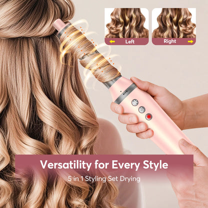 5 in 1 High-Speed Hot Air Styler Frizz-Free Fast Drying No Heat Damage Hair Dryer Curl Volumize Straighten with Travel Bag.