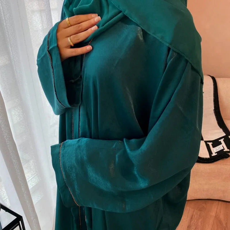2024 Muslim Modest Cardigan for Women Eid Arab Abaya Dubai Dress Islamic Daily Long Sleeve Clothing Turkey Solid Color Coat Robe.