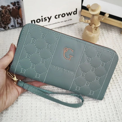 Women's wallet long letter embroidered women's long zipper versatile wallet large capacity mobile wallet.