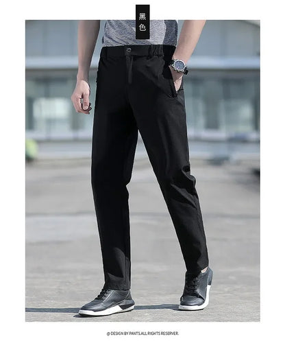 Ice Silk Men's Summer Pants Elastic Waist Straight Leg Trouser Male Quick Dry Big Size Large Plus Stretch 6XL 7XL Work Outdoor.