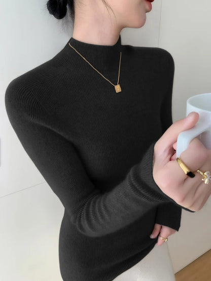 Women Fashion Tops Autumn Winter 2025 Turtleneck Sweater Women Knitted Pullovers Korean Style Simple Base Layer Knitted Sweater