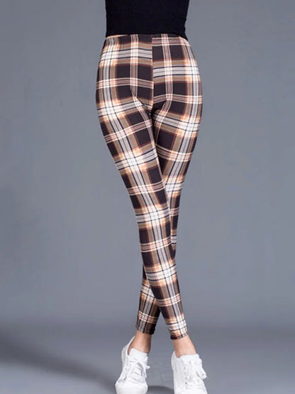 CUHAKCI Mode Plaid Druck Leggings Frauen Sexy Fitness Leggins Grid Floral Streifen Hosen Hohe Taille Bleistift Hosen