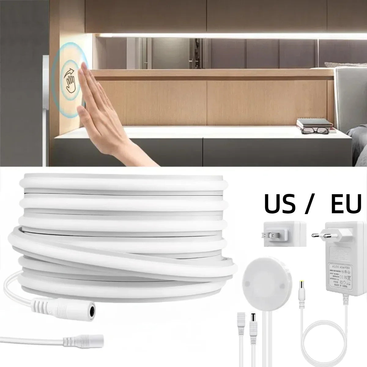 24V COB Neon Strip Light 280LEDs/M Solid Silicone Gel Tube With Dimmable Touch & Hand Sweep Motion Sensor Switch Waterproof Tape.