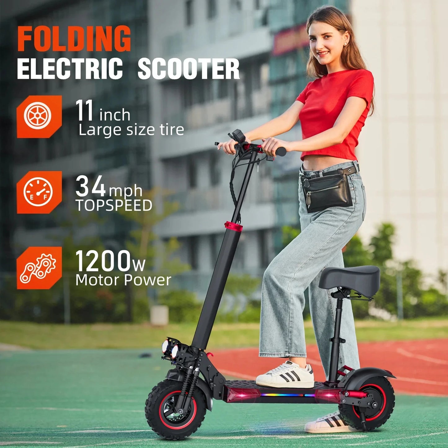 J11 Max E-Scooter 1200W Motor 48V18AH With Seat Commuter Adult Electric Scooter 11" All-Terrain Fold Scooters One-year Warranty.