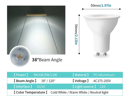 1-10PCS LED spot licht GU10 AC220V LED energiesparlampe 3W 6W 9W 12W LED Lampe Strahler Birne 38 Grad lampara für hause.