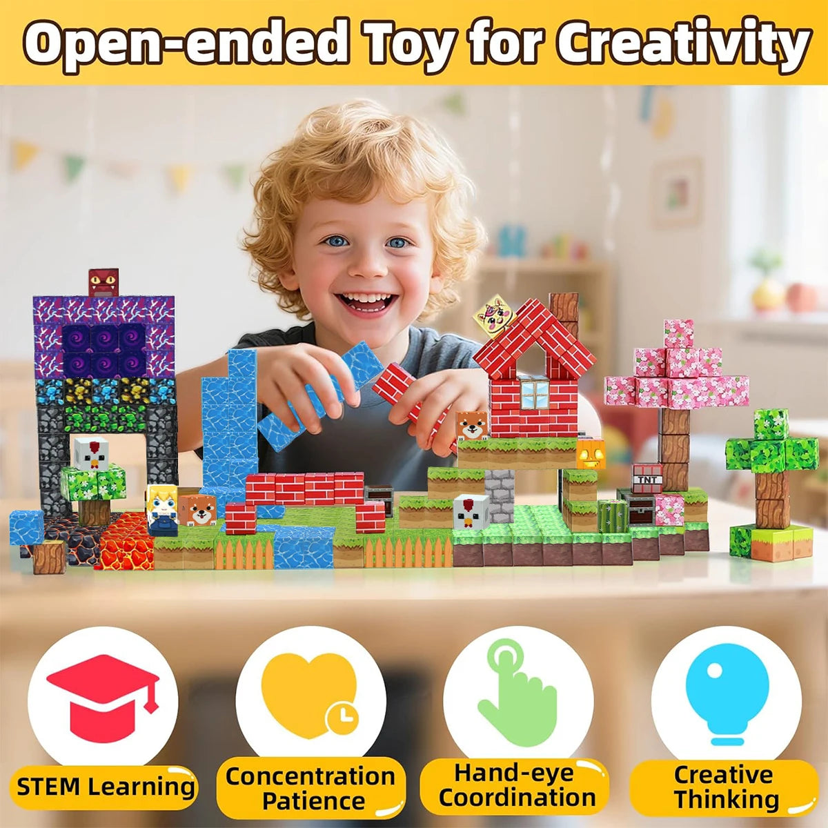 Magnetic Building Blocks Magnet Cube Set STEM Montessori Sensory Toy for Kids Boys Girls Ages 3+ DIY Model Children.