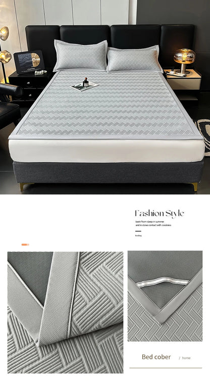 Luxury Summer Carbon Cooling Mat Set Solid Color Queen King Size Bed Mattress and Pillow Case Machine Washable Soft Folding Mat.