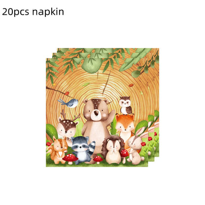 Woodland Tier Dschungel Wald DIY Party Dekoration Teller Tasse Tischdecke Geburtstag Party Baby Dusche Kinder Geburtstag Party Supplies
