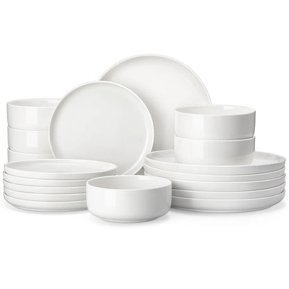 MALACASA 18/36-Piece Ceramic Plate Porcelain Dinnerware Set with 6/12 Pcs Dinner/Dessert Plates,Bowl Tableware Set for 6/12.