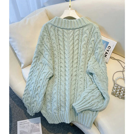 MEXZT Harajuku Pullover Frauen Mode Übergroßen Rosa V-ausschnitt Gestrickte Pullover Koreanische Langarm Strickwaren Winter Casual Jumper