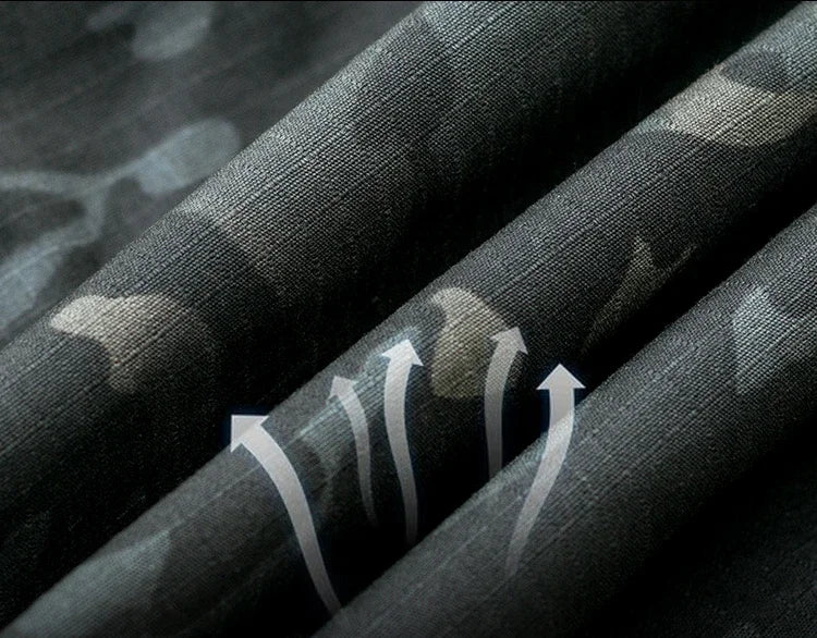 Autumn Tactical Sets Men Outdoor Breathable Short Sleeve Tshirt+Waterproof Straight Pant 2 Pcs Suits Camo Multi-pocket Cargo Set.