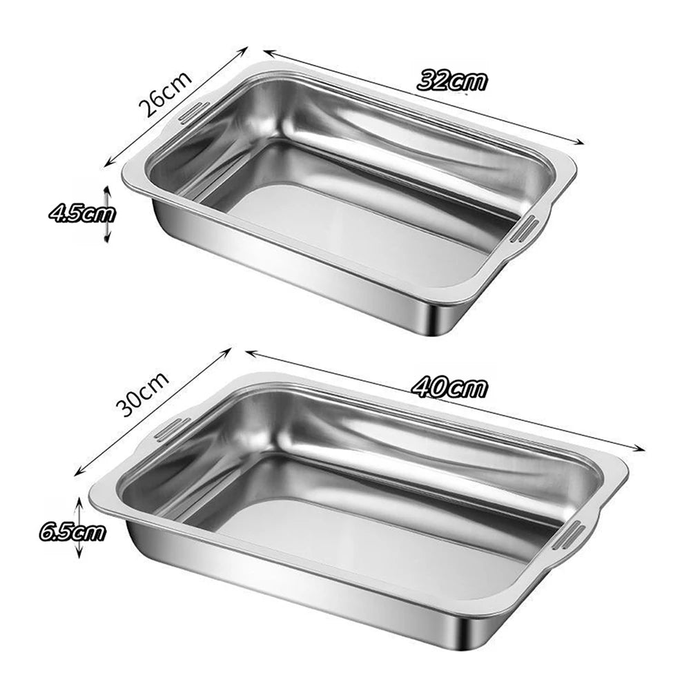 Large Capacity Stainless Steel Fish Deep Plate Both Gas and Induction Cooker BBQ Fried Beef Food Tray Seafood Dish Bbq Plate.