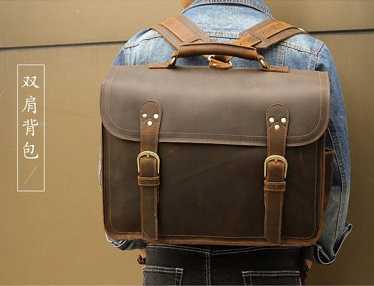 Vintage verrückte Pferd Echt leder Männer Aktentasche große Business-Tasche Einkaufstasche 15.6 "Laptop-Tasche Attache männliche Umhängetasche.