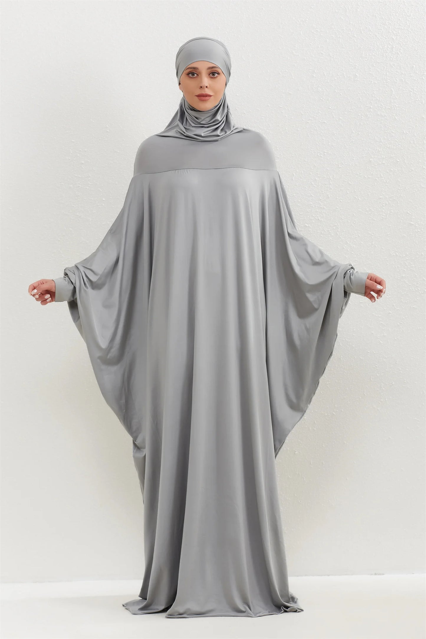 Muslim Abayas Hijab Hooded Smocking Sleeve One-piece Prayer Dress Women Jilbabs Kaftans Islamic Dubai Saudi Robe Turkish Modesty.