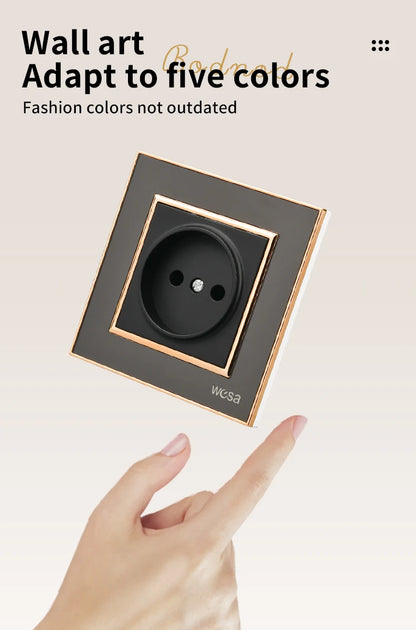 WESA EU-Standard-Spiegel-Acryl-Wandsteckdose, schwarze, flammhemmende Panel-Steckdose, 16 A, Steckdose, keine Standard-Erdung.