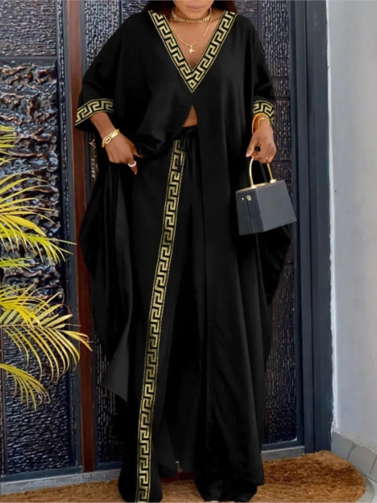 2023 Spring Summer New Women's V-neck Loose Long Sleeved Top Letter Printing Fashion Casual Open Front Women's Pants Set.