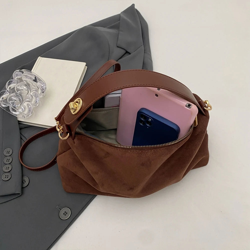 Women Suede Shoulder Bag Adjustable Strap Crossbody Bag With Inner Pocket Handbag Zipper Clutch Purse for Work Travel.