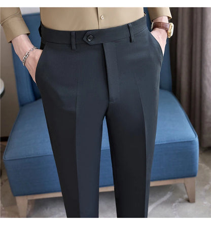 Men Suit Pants 2025 Elastic Slim Fit Formal Dress Pants Solid Casual White Trousers Pantalon Homme Wedding Party Men Clothing