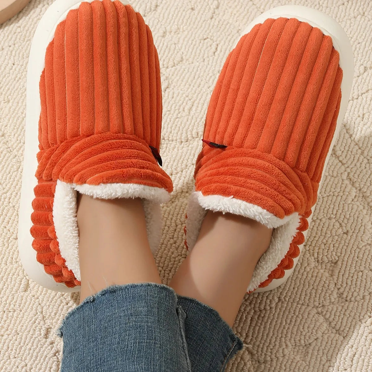 Bebealy New Winter Men Slippers Warm Cotton Shoes Men Indoor Fluffy Fuzzy Men Boots Outdoor Nonslip House Ankle Boots Shoes Men.