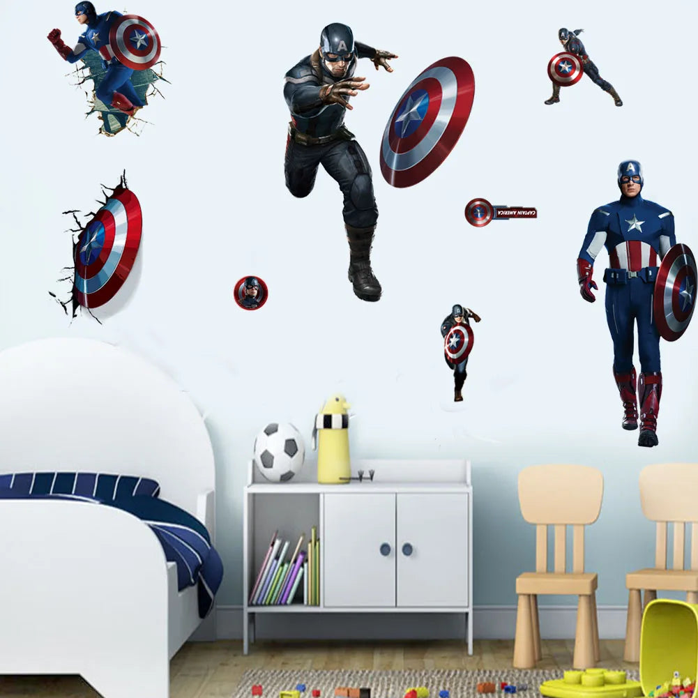 Spiderman Super Captain America Hulk Heroes Wall Stickers For Kids Room Home Bedroom PVC Decor Cartoon Movie Mural Art Decals.