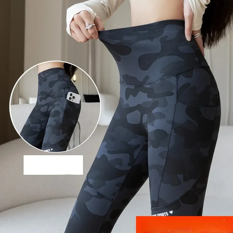 Women Camo Shark Pants High Waist Pocket Leggings Big Size Stretchy Casual Pants Fashion Skinny Yoga Fitness Pants.