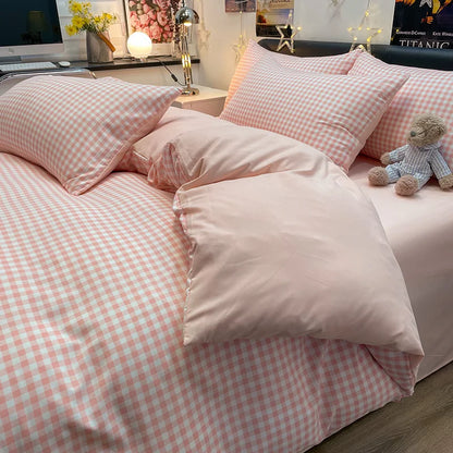 Nordic Plaid Pattern Wash Cotton Bedding Set Duvet Cover Pillowcase Bed Sheet Set Comforter Cover Bed Linens Set Queen King Size.