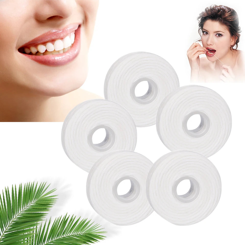 AZDENT 5 Rolls 50m Dental Flosser Oral Hygiene Teeth Cleaning Dental Floss Spool Wax Mint Toothpick Flosser Teeth Flosser.