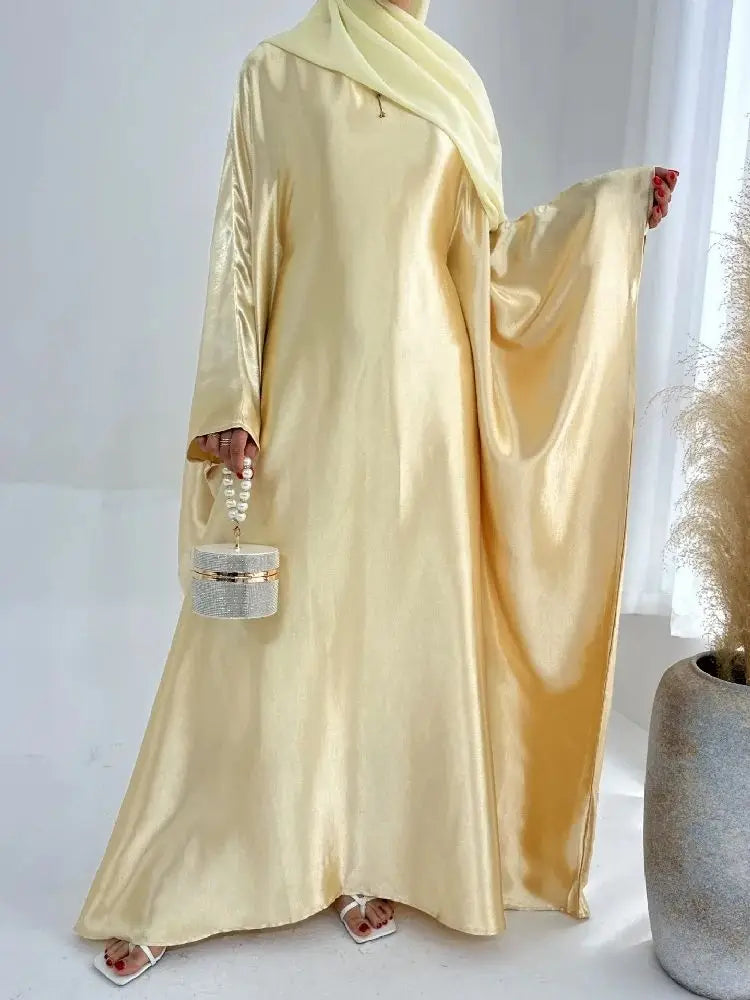 Batwing Satin Shimmer Abaya Damen Dubai Luxury Islam Muslim Kaftan Dress Women Kebaya Vestidos Djellaba Robe Femme Musulmane.