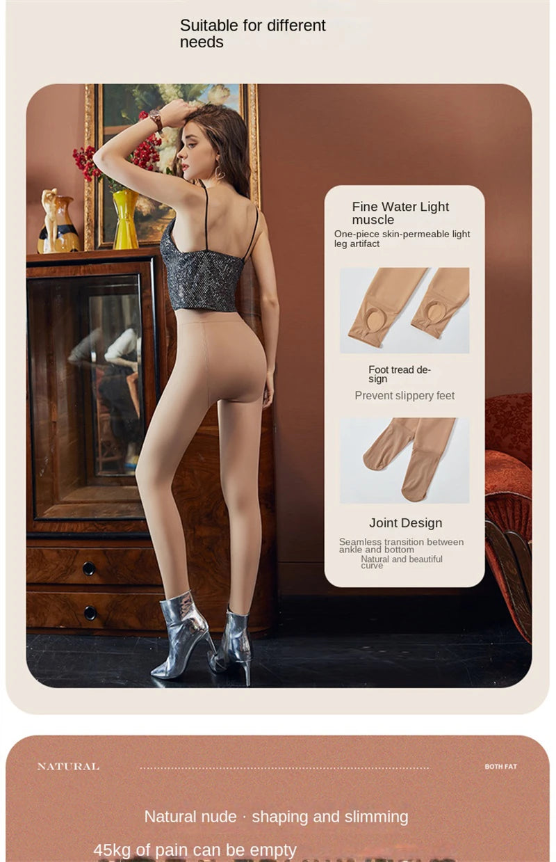 Winter Thermal Pantyhose Women Thicken Stockings Fake Translucent Pantyhose Fleece Lined Tights High Waist Elastic Wool Socks